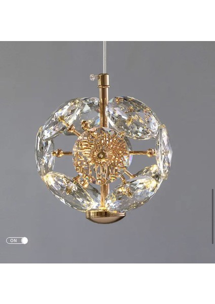 Luxury Exclusive Modern Crystal LED Avize Kristal Taşlı Tekli Sarkıt Avize Gold Sarı Kademeli 3 Ren