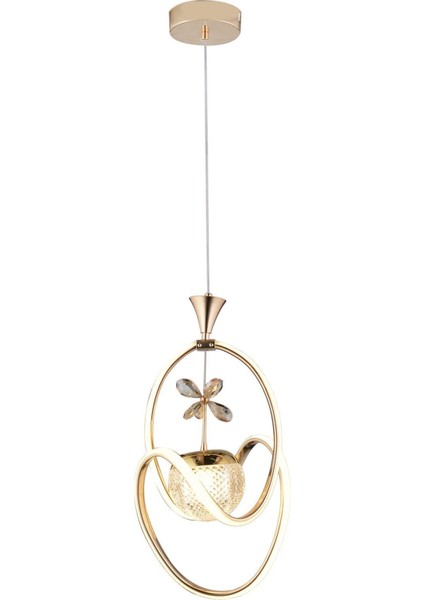 Badem Modern Sarkıt LED Avize 3 Renk Toplu Kelebek Taşlı Gold Kaplamalı