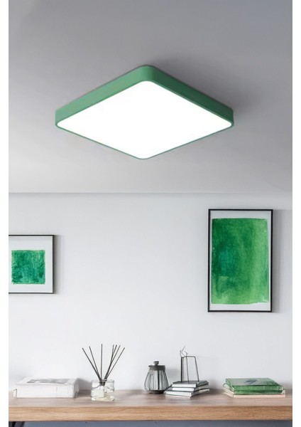 Büyük Boy Kare Yeşil 18W Tavan LED Aydınlatma Armatür Salon Avize Aydınlatma Metal Kasa Beyaz Işık