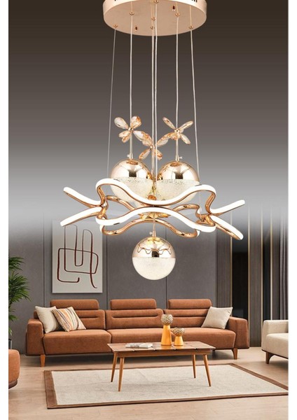 King 3 Renk Kumandalı ve Dimmerli Gold ( Sarı Beyaz ve Gün Işığı ) Luxury LED Kristal Taşlı Avize fiyatları