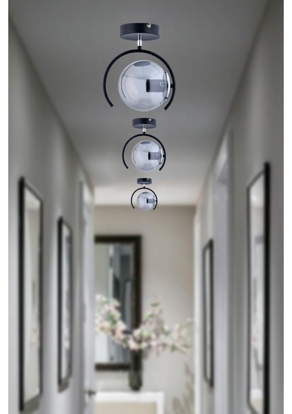Esse Füme Glob Camlı Modern Siyah Plafonyer Hol Antre