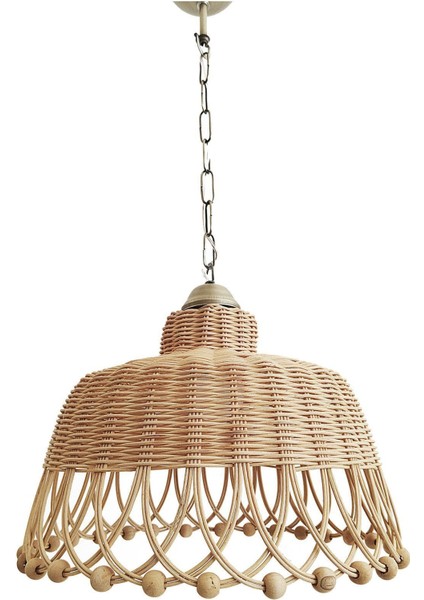 Rattan Bambu Hasır Sarkıt Avize Boncuklu 35 cm