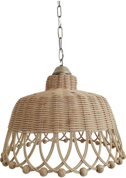 Rattan Bambu Hasır Sarkıt Avize Boncuklu 35 cm