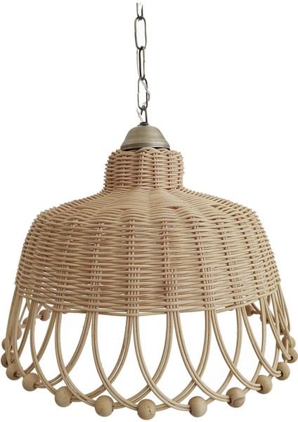 Rattan Bambu Hasır Sarkıt Avize Boncuklu 35 cm