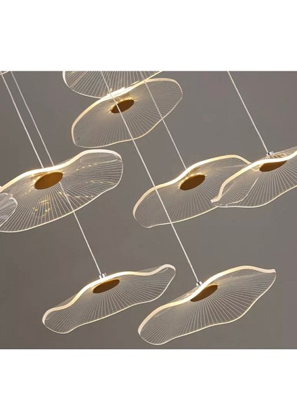 Luxury Exclusive Beşli Yuvarlak Sarkıt LED Avize Jellyfish Gold Sarı Ledli Avize