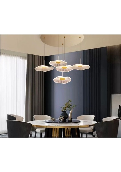 Luxury Exclusive Beşli Yuvarlak Sarkıt LED Avize Jellyfish Gold Sarı Ledli Avize