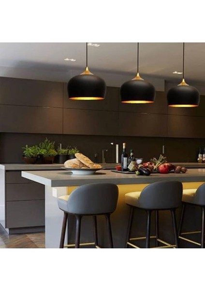 Çember Siyah Metal Avize Salon Masaüstü Mutfak Cafe Ofis Otel Tekli Avizeler Lamba Aydınlatma