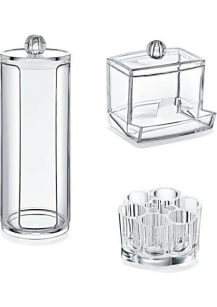 Çok Renkli Pamukluk ve Makyaj Organizeri 3'lü Set FT-011