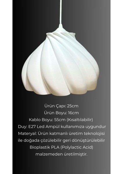 Pumpkin Beyaz Sarkıt Avize, Yatak Odası, Oturma Odası Tasarım Tekli Sarkıt Avize (Bioplastik) E27