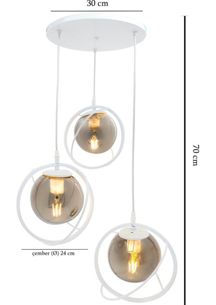 Dünya 3 Lu Tepsi. Glop Füme Rengi Camlı Beyaz Avize. Salon, Mutfak, Genç, Odası, Yatak Odası, Mağaz fiyatları