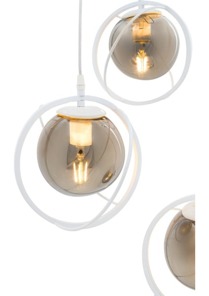 Dünya 3 Lu Tepsi. Glop Füme Rengi Camlı Beyaz Avize. Salon, Mutfak, Genç, Odası, Yatak Odası, Mağaz fırsatları