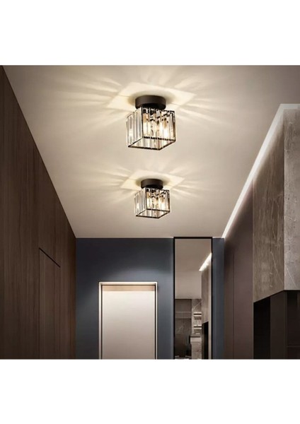 Modern Luxury Plafonyer Tavan Kristal Taşlı Avize Kare Hol Antre Avize Siyah modelleri