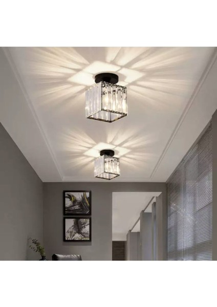 Modern Luxury Plafonyer Tavan Kristal Taşlı Avize Kare Hol Antre Avize Siyah fırsatları