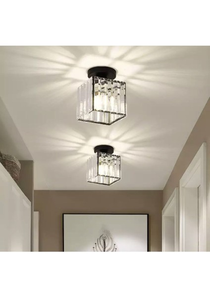 Modern Luxury Plafonyer Tavan Kristal Taşlı Avize Kare Hol Antre Avize Siyah indirimleri