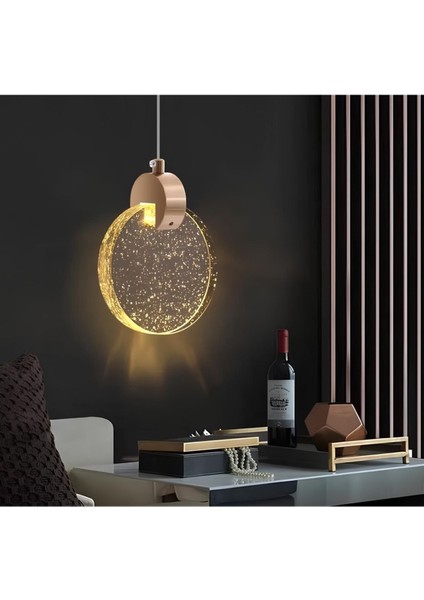 Modern Elegance Luxury Tekli Sarkıt Kristal Camlı LED Avize Gold Sarı Ledli Avize