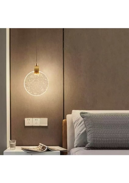 Modern Elegance Luxury Tekli Sarkıt Kristal Camlı LED Avize Gold Sarı Ledli Avize