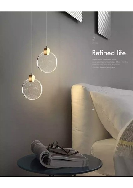 Modern Elegance Luxury Tekli Sarkıt Kristal Camlı LED Avize Gold Sarı Ledli Avize