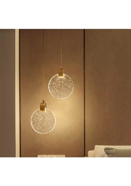 Modern Elegance Luxury Tekli Sarkıt Kristal Camlı LED Avize Gold Sarı Ledli Avize