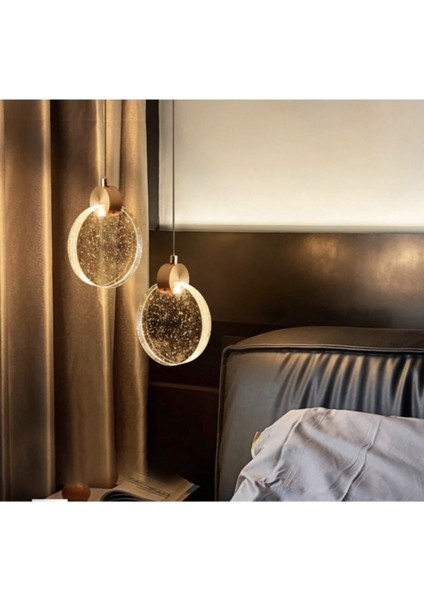 Modern Elegance Luxury Tekli Sarkıt Kristal Camlı LED Avize Gold Sarı Ledli Avize