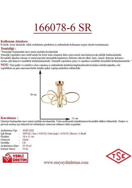 166078-6 Sarı LED Avize