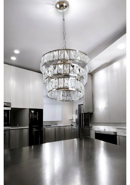 Safir Kristal 3lü Gold,gümüş Avize