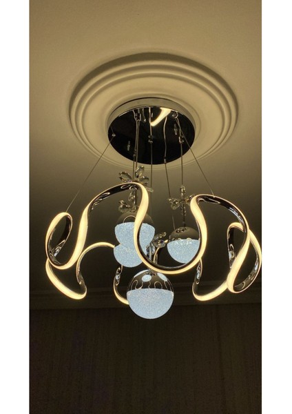 Modern LED Avize 4 Toplu Krom Kaplamalı