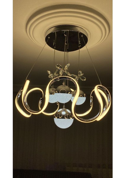 Modern LED Avize 4 Toplu Krom Kaplamalı