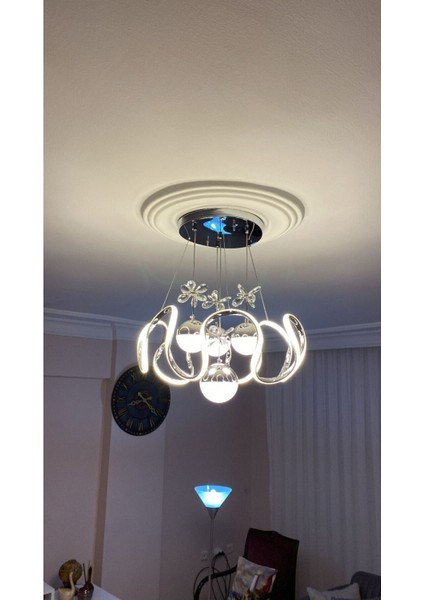 Modern LED Avize 4 Toplu Krom Kaplamalı