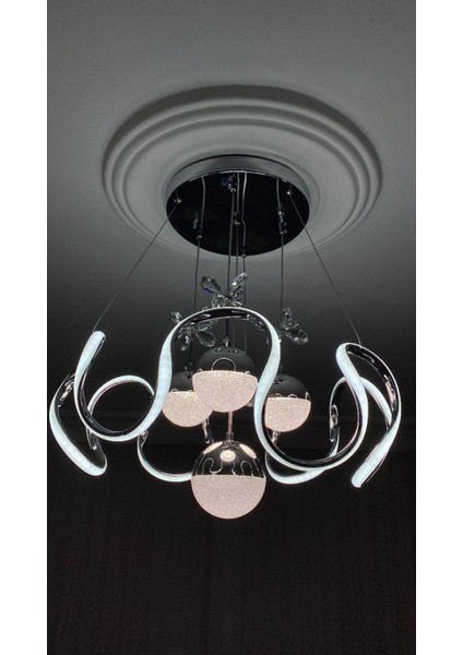 Modern LED Avize 4 Toplu Krom Kaplamalı