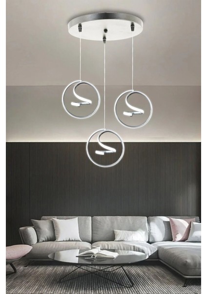 Helezon Modern Sarkıt 3'lü LED Avize - 3 Renk Kumandalı Krom