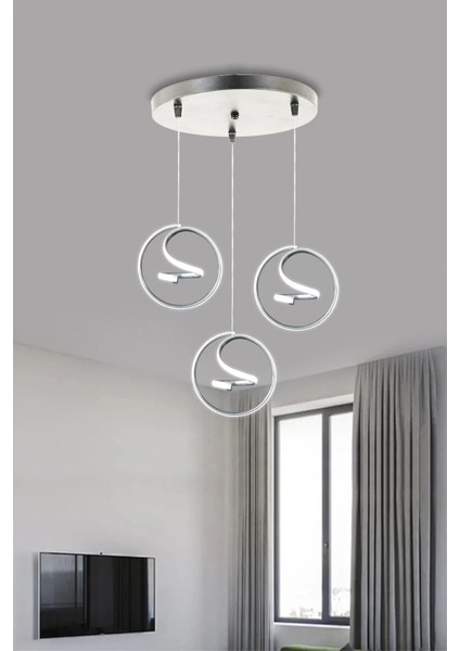 Helezon Modern Sarkıt 3'lü LED Avize - 3 Renk Kumandalı Krom