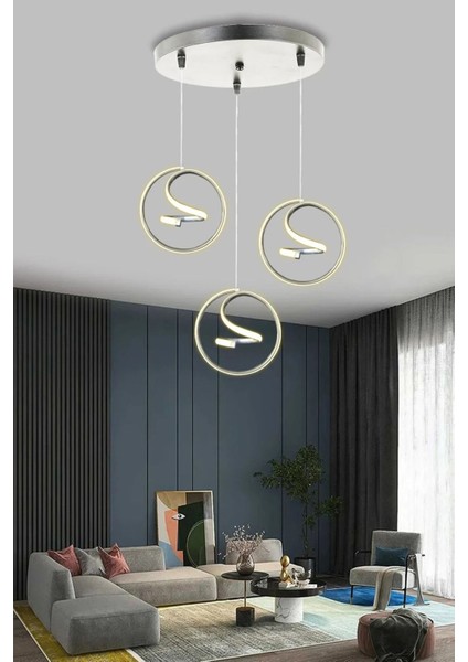 Helezon Modern Sarkıt 3'lü LED Avize - 3 Renk Kumandalı Krom