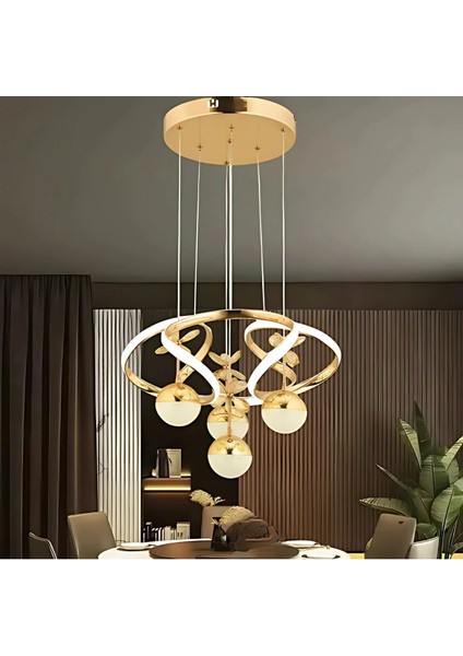 Burjuva 4 Toplu Gold Kaplama 3 Renk Ledli Modern Özel Tasarım Sarkıt LED Avize