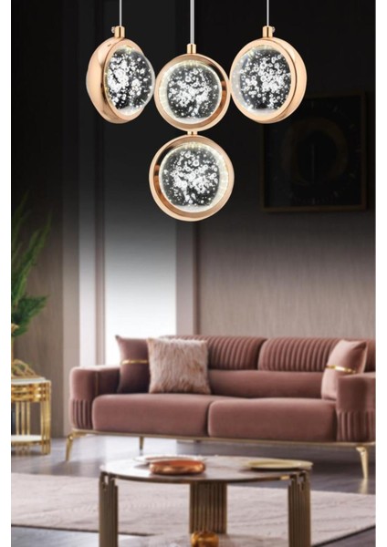 Istanbul Avize Dünya 4'lü Gold LED Modern Lüx Ledli Avize