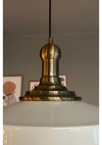 Açe Beyaz Tekli Eskitme Uzun Tokmak Başlık Avize Retro Sarkıt Ofis Showroom Salon Mutfak Avizeleri