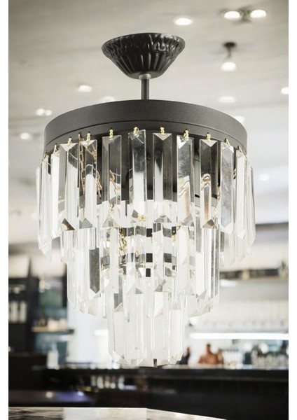 Lüks Siyah Kristal Taşlı Modern Plafonyer Avize. Salon/mutfak/antre/oturma Odası/mağaza/showroom