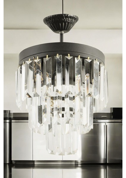 Lüks Siyah Kristal Taşlı Modern Plafonyer Avize. Salon/mutfak/antre/oturma Odası/mağaza/showroom modelleri