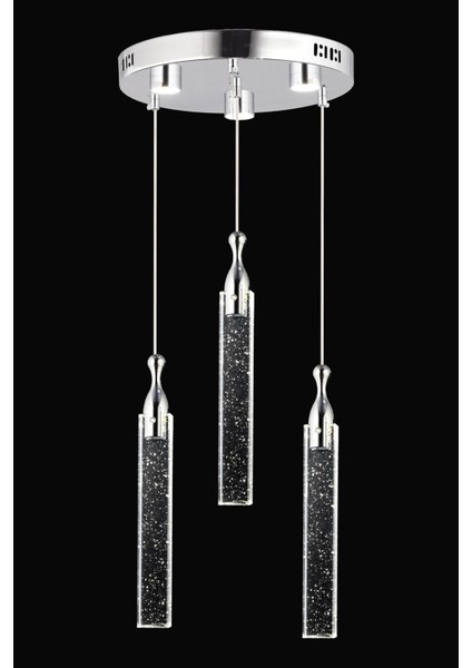 Klaus 3'lü Yuvarlak 3 Renkli 48 Watt Krom Kristal Ledli Modern Oturma Odası Salon Sarkıt Avize