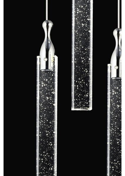 Klaus 3'lü Yuvarlak 3 Renkli 48 Watt Krom Kristal Ledli Modern Oturma Odası Salon Sarkıt Avize