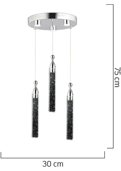 Klaus 3'lü Yuvarlak 3 Renkli 48 Watt Krom Kristal Ledli Modern Oturma Odası Salon Sarkıt Avize