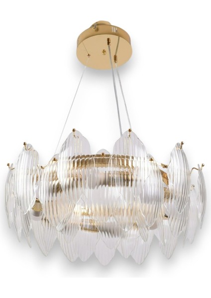 Yapraklı Ultra Lüx Kristal Camlı 8li Modern Avize