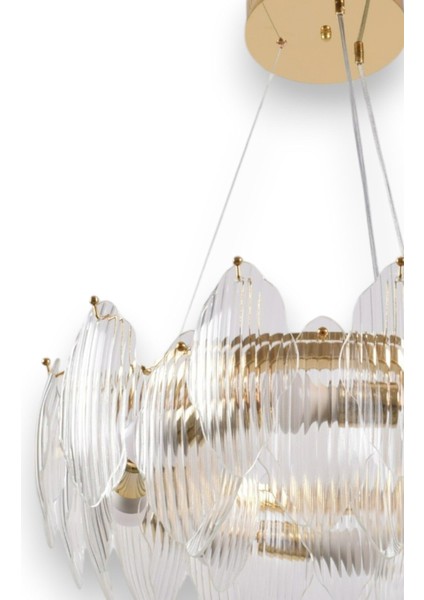 Yapraklı Ultra Lüx Kristal Camlı 8li Modern Avize