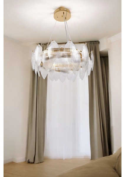 Yapraklı Ultra Lüx Kristal Camlı 8li Modern Avize