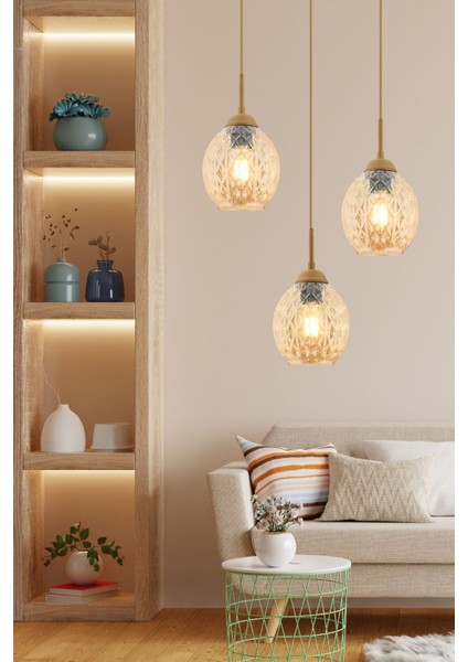 Nino 3lü Yuvarlak Eskitme Modern Sarkıt Oturma Odası Salon Sarkıt Avize