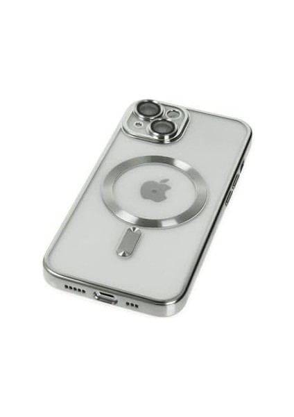 iphone 15 Magsafe ile Uyumlu Gümüş Kılıf Silikon Darbe Emici Tam Koruma Kapak Yanları Parlak Kamera Korumalı Manyetik Şarj modelleri