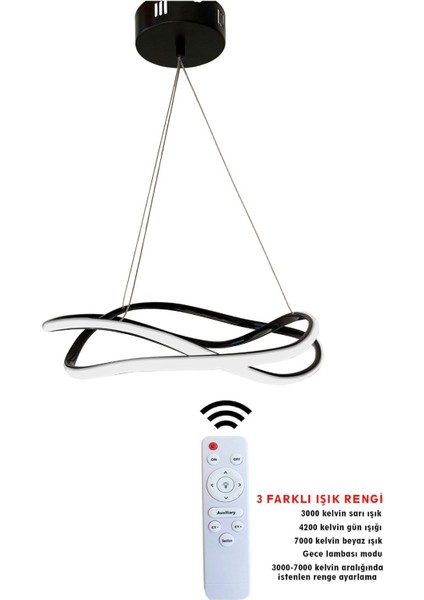 3 Renk Kumandalı Siyah Ledli Avize Dalga LED Avize