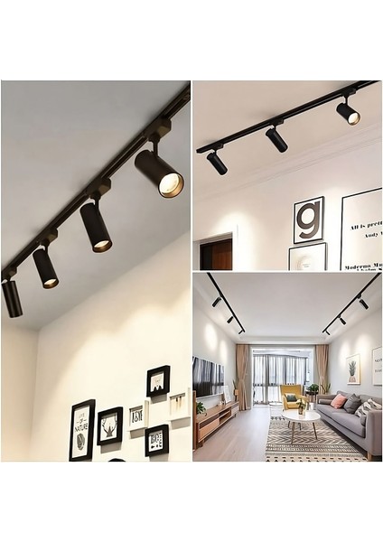 Öztekten Siyah Kasa ve Beyaz Işık 3 Adet 360 Derece Dönen LED Ray Spot Lamba 1 Metre Raylı Armatür modelleri