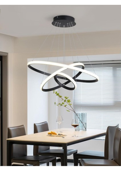 Modern 3'lü Halka LED Avize - 3 Renkli Kumandalı, 40-30-20CM