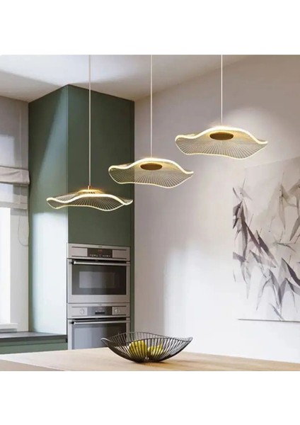 Modern Lotus 3 Lü Yemek Masası Sıralı Sarkıt Avize French Gold Sarı Power LED Avize Warm White