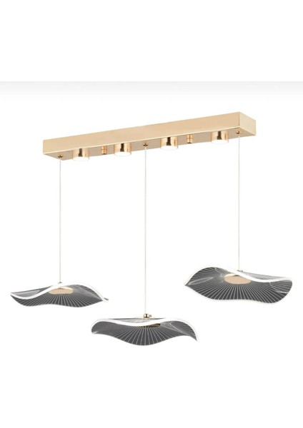 Modern Lotus 3 Lü Yemek Masası Sıralı Sarkıt Avize French Gold Sarı Power LED Avize Warm White
